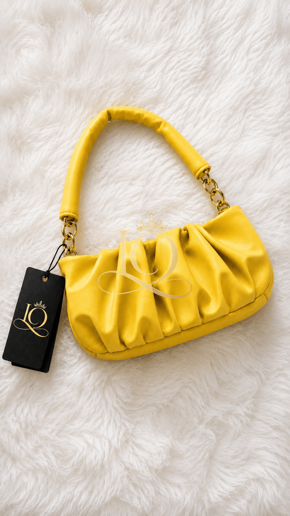 Lemon Luxe 3-Piece Co-ord Set — Yellow top wear & white long skirt, yellow small hand bag — view 3
