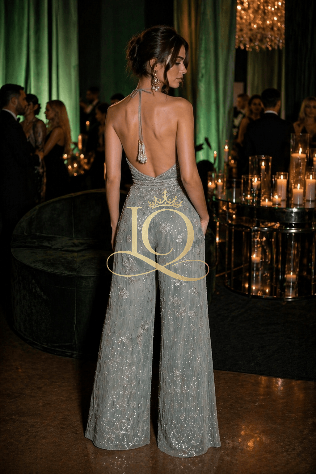Midnight Garden Sparkle Jumpsuit — Misty Sage — view 3