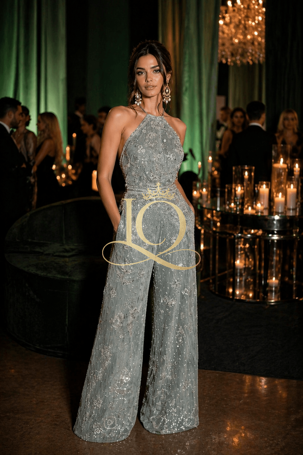 Midnight Garden Sparkle Jumpsuit — Misty Sage — view 2